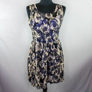 Pins And Needles Mini Dress Sleeveless Raw Edge Floral Net Overlay Purpl…